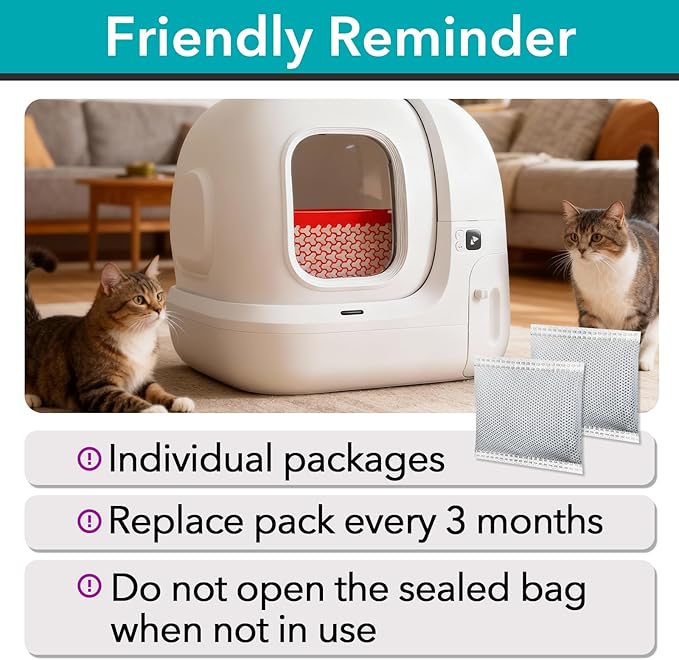 50 Pcs Activated Carbon Odor Eliminator Replacement for Hooded Cat Litter Box, Odor Remover Refills, Coconut Shell Charcoal Bags for Pet Odor Control