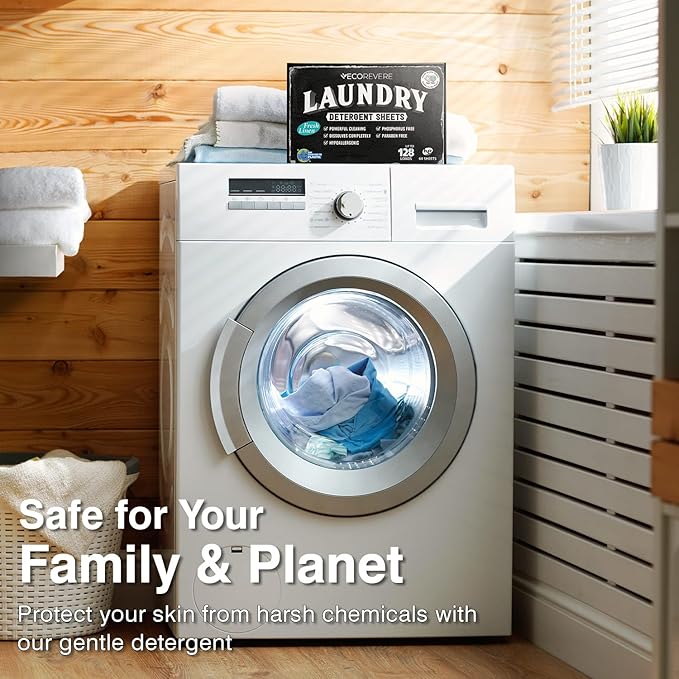 Laundry Detergent Sheets - Eco Friendly Hypoallergenic for sensitive skin, Natural Plant Based Washer Sheets, Travel Laundry Detergent, Harsh Chemical Free Laundry Soap (64 cnt/ 128 Small Loads)