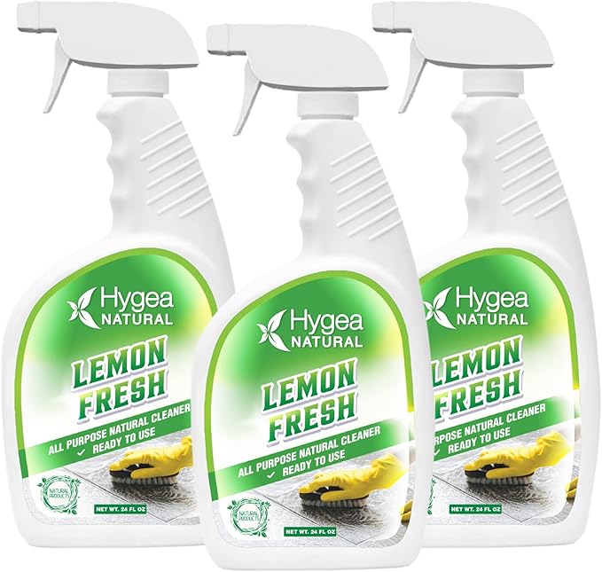 Hygea Natural Lemon Fresh All Purpose Cleaner- Multi-Surface Cleaner- Floor Cleaner- Remove Soil, Dirt & Grease- Wet Gloss Finish- pH-Neutral, Ammonia Free (3 pack Spray 24oz)