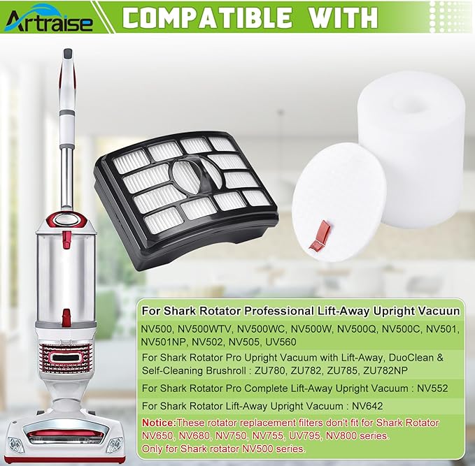 Artraise Vacuum Filter Replacement for Shark Rotator Pro Lift-away NV500 NV501 NV502 NV505 NV520 NV552 UV560 NV642 ZU780 ZU782 ZU785, Replace Part Xff500 Xhf500. 2 HEPA + 4 Foam & Felt Filters