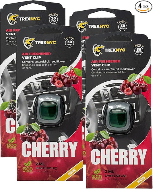 Car Air Fresheners Vent Clips, Essential Car Odor Eliminator, Perfect Scented Car Accessories, For Long Lasting Fragrance up to 30 days, 0.07 FL.OZ (Cherry, 4 Packs)