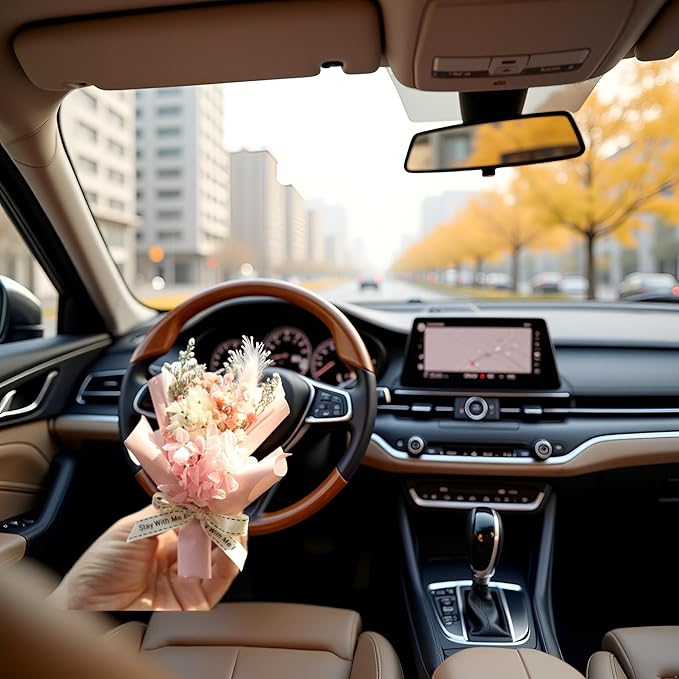 JJLFresheners Pink Mini Dried Flowers Bouquet for Car Air Vent Clips, Car Air Outlet Perfume Decoration, Car Air Fresheners Interior Accessories, Air Fresheners