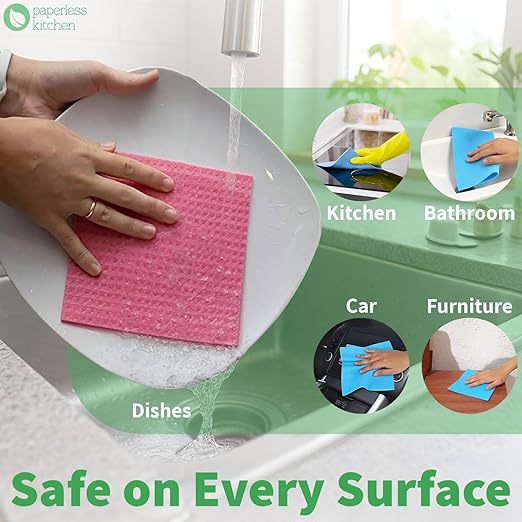 Ultimate Paperless Cleaning Kit – 12 Reusable Scrub Pads + 12 Swedish Dishcloths for a Zero-Waste Kitchen