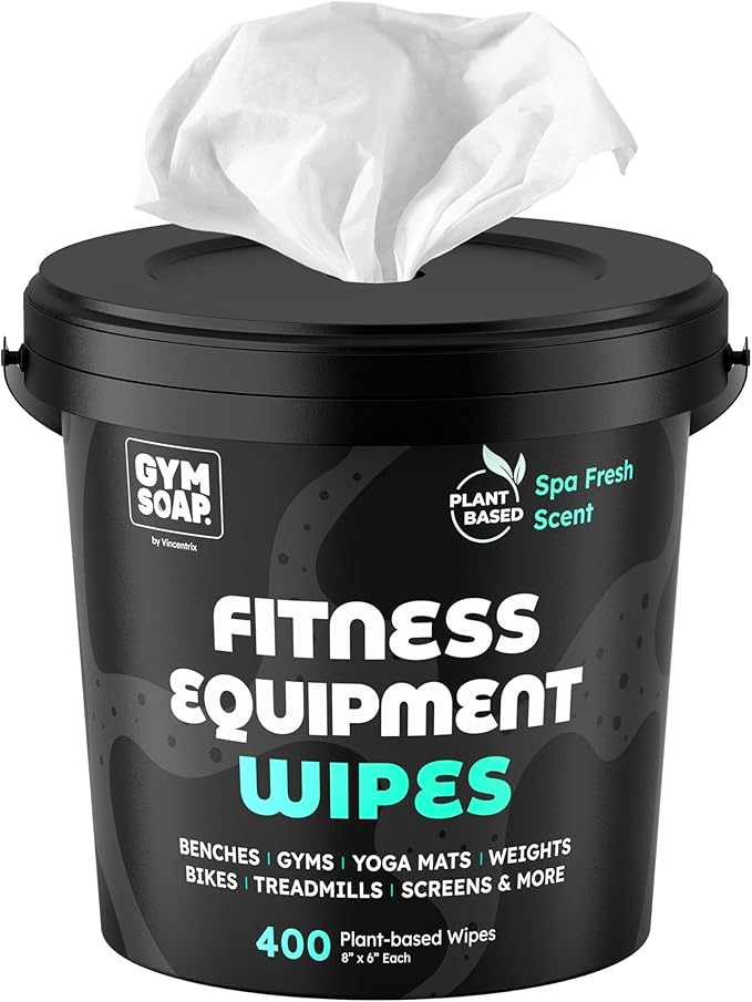 Yoga Mat Cleaner Wipes, Plant Based - 500 Gym Equipment Wipes to Clean Exercise Equipment, Treadmill, Peloton Bikes - Gym Supplies, Yoga Supplier, Cleaning Wipes for Home & Gym - Spa Fresh Scent
