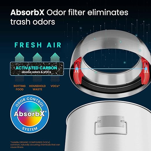 iTouchless 13 Gallon Open Top Kitchen Trash Can Recycling Bin with Wheels and Double Odor Filters, Round Commercial Stainless Steel 50 Liter Trashcan for Home Office Work Bedroom Livingroom Garage