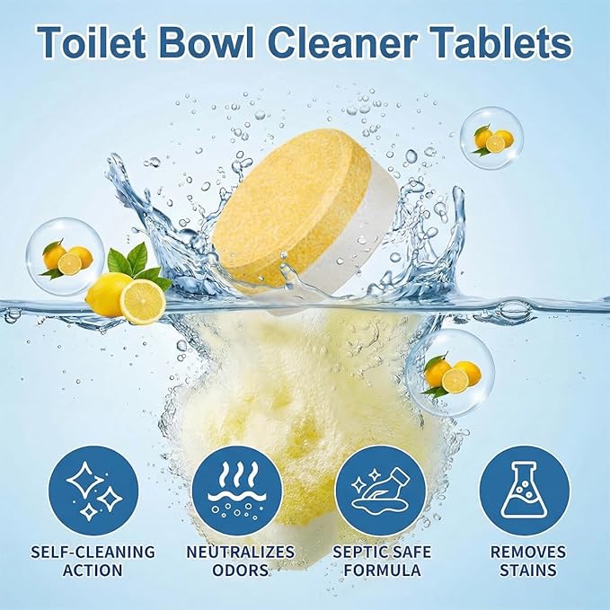 Toilet Bowl Cleaner Tablets – 24 Pack | Powerful Stain Removal, Septic Safe, Lemon Scent | No Harsh Chemicals, Long-Lasting Cleaning for Toilet Bowls