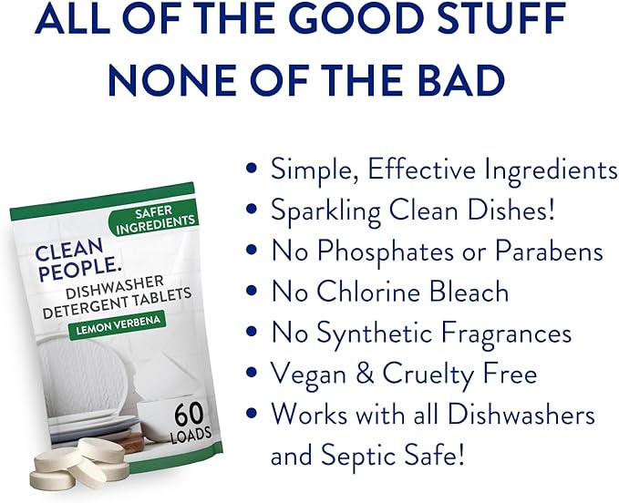 The Clean People Dishwasher Tablets - Cuts Grease & Rinses Sparkling Clean - Residue-Free - Phosphate Free Dishwashing Tablets (120 Count, Fragrance Free)