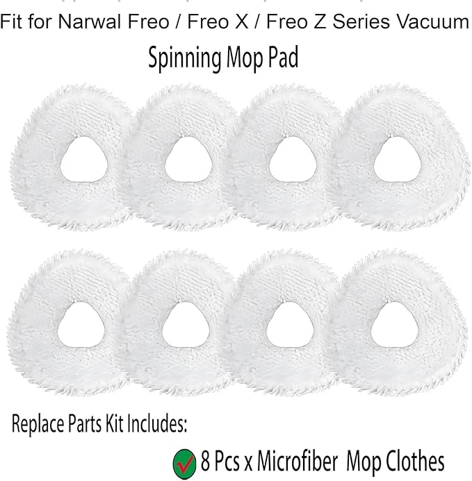 8 Pack Mop Pads Replacement for Narwal Freo/Freo Pro/Freo X Ultra/Freo X10 Pro/Z Ultra/Freo Z10 Robot Vacuum, Washable Reusable Microfiber Cloth (Not Fit for Freo X Plus), White