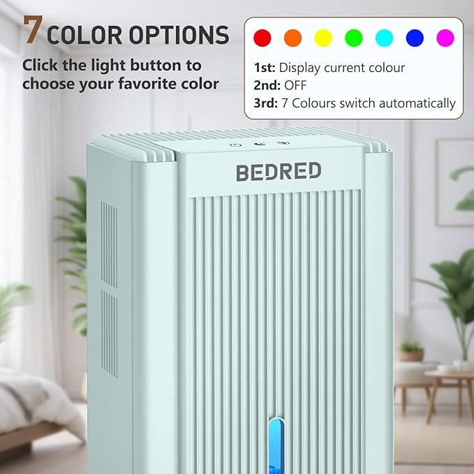 Dehumidifier, 95OZ Dehumidifier for Home 1000 Sq.Ft - Quiet with Auto Shut Off & Relaxing 7 Color Ambient Light,Ideal for Livingroom, Bedroom, Basement(Pale Turquoise)