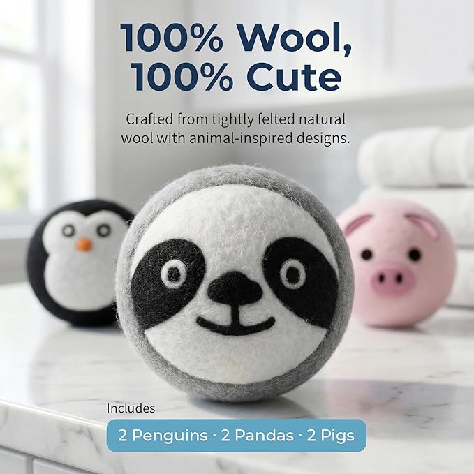 Best Brands Wool Dryer Balls 6 Pack - 100% Natural Fabric Softener Alternative, Reusable Laundry Balls for Dryer, Reduces Static Cling, Wrinkles & Drying Time, Safe for Baby Clothes & Delicates