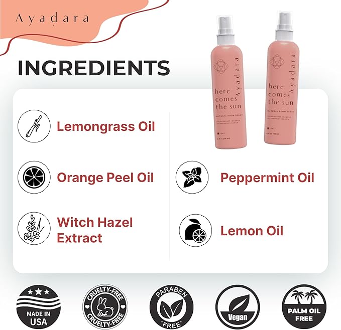 Natural Room Spray, 4 oz, Aromatherapy for Room, Fragrance Spray and Home/Linen Deodorizer Mist, All Natural Spray Air Freshener with Lemongrass and Peppermint Oil, 1000 Sprays