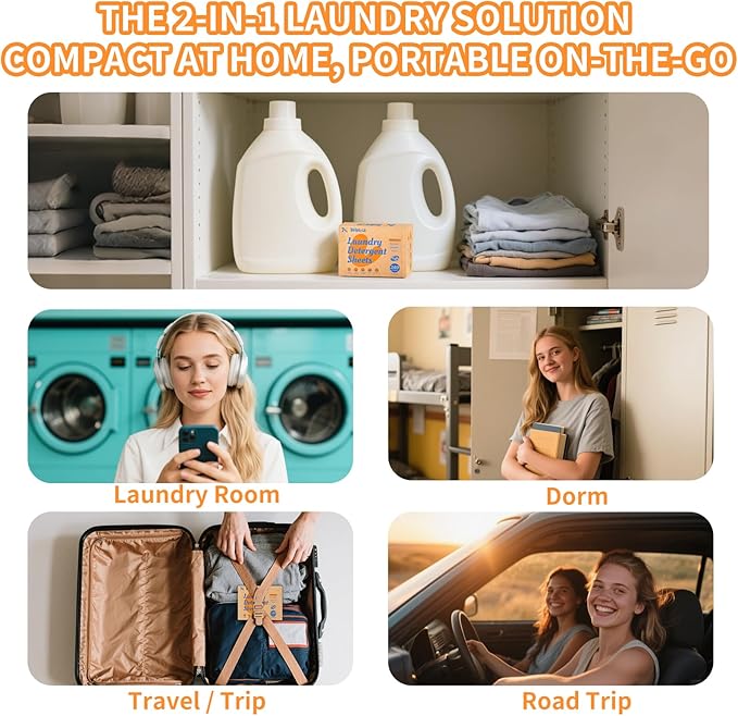 BellaLuce Laundry Detergent Sheets: 1 Home Size (240 Loads, Fresh Linen) & 2 Travel Size (32 Loads, Fresh Linen & Amber Nectar) | Portable for College, Dorm, Hotel, Family