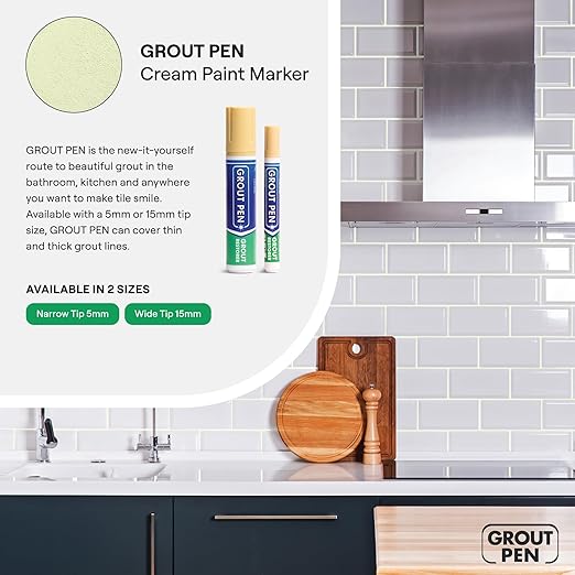 Grout Pen Cream Tile Paint Marker: Waterproof Grout Paint, Tile Grout Colorant and Sealer Pen - Cream, Narrow 5mm Tip (7mL) - 3 Pack