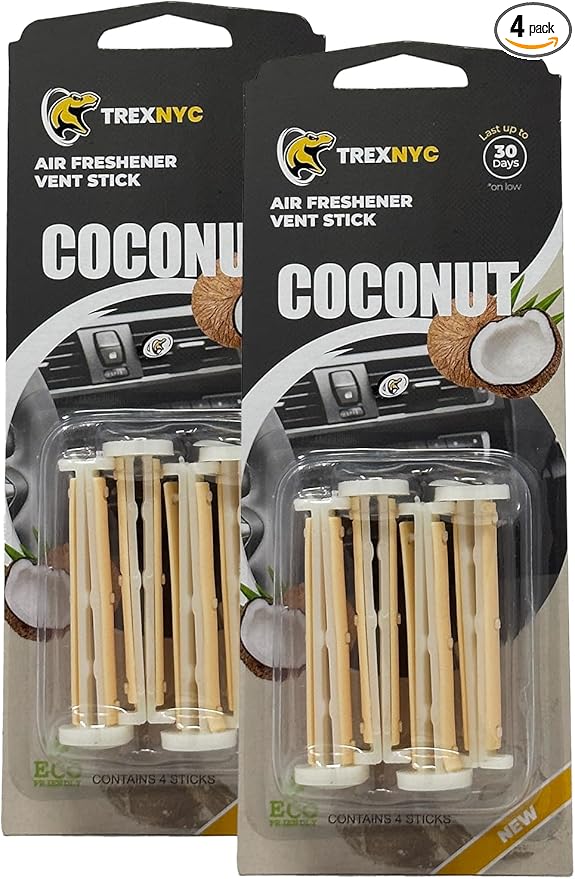 Car Air Fresheners Vent Sticks, Essential Car Odor Eliminator, For Long Lasting Fragrance up to 30 days (Coconut, 2 Packs)