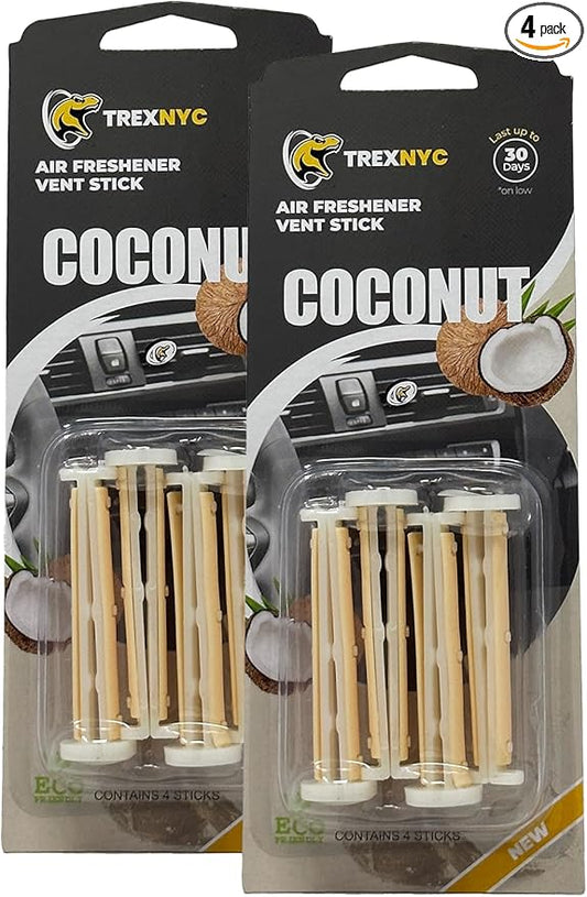 Car Air Fresheners Vent Sticks, Essential Car Odor Eliminator, For Long Lasting Fragrance up to 30 days (Coconut, 2 Packs)