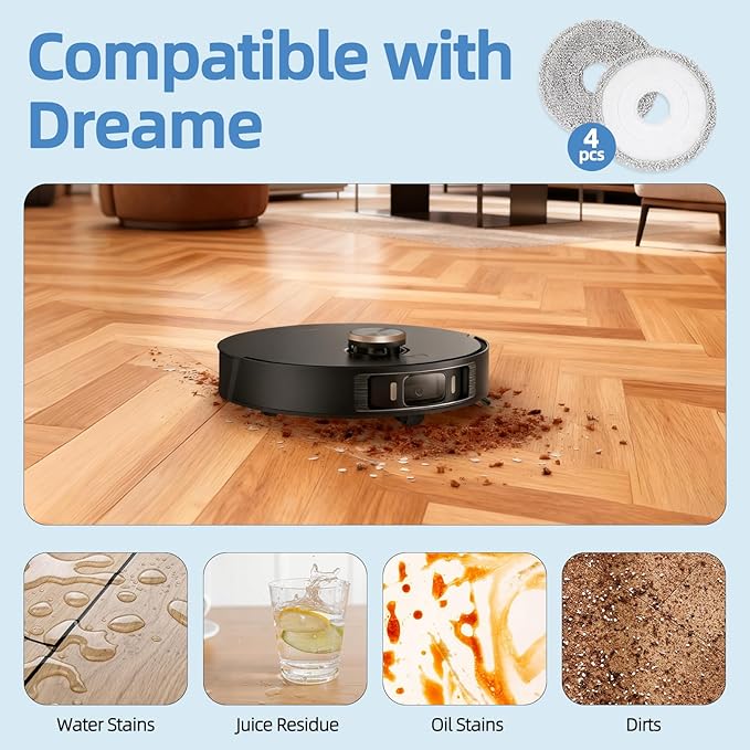 4-Pack L40 Ultra Mop Pads Replacement: for Dreame X30 Ultra/X40 Ultra/L30 Ultra/L20 Ultra/L10s Ultra/L10s Pro Ultra/X40 Master/ Robot Vacuum, MOVA S10/S10 Plus/P50 Pro/P10/P10 Pro Ultra, Washable Pad