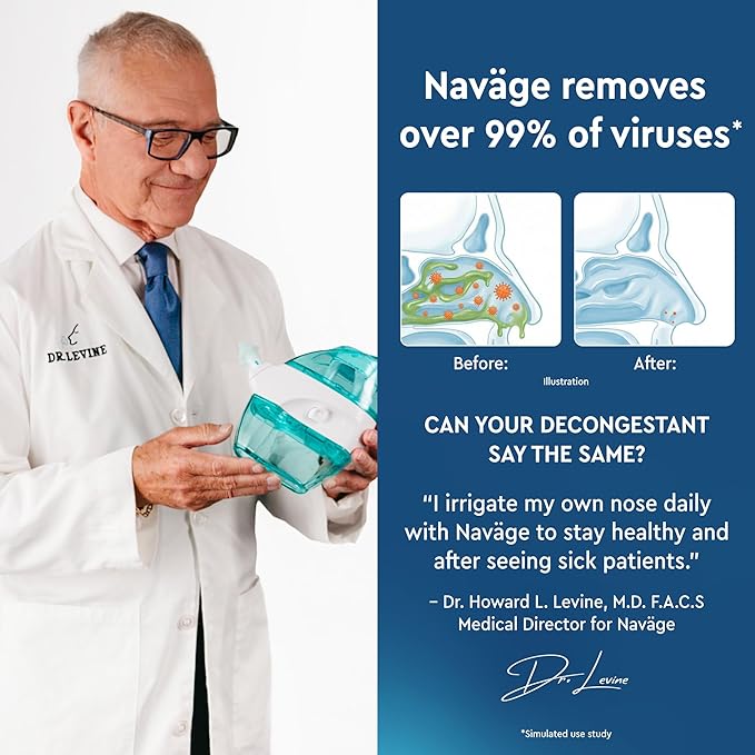 Navage® Nasal Irrigation System Premium Bundle, Nasal Rinse, Congestion Relief, 30 Seconds Sinus Cleaner w/ 90 SaltPods. 2 Nose Docks, 4 Pillows & Batteries, Powered Sinus Rinse System ($155+ Value)