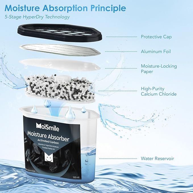Moisture Absorbers 6 Packs, 10.8 Oz/ 300g Activated Charcoal Efficient Humidity Absorber ＆ Odor Absorber Boxes, Refillable Car Dehumidifier for Closet, Bathroom, Basement＆ RV