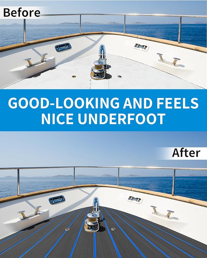 OCEANBROAD EVA Foam Boat Flooring with 3M Adhesive Backing Marine Self-Adhesive Decking 96''x45.6''/36''/28.8''/16.8'', 48''x16.8'' Faux Teak Sheet for Jon Boats Swim Platform Helm Pad RV Floor