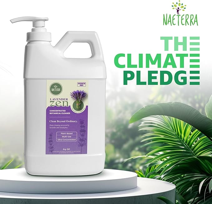 Naeterra Lavender Zen All-Purpose Cleaning Concentrate Kit – 64 oz Jug Makes 24 Gallons | Includes 16 oz Amber Glass Spray Bottle | Plant-Based, Essential Oil Scented, EWG Green-Rated Ingredients