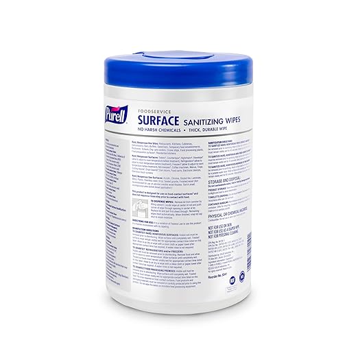 PURELL Foodservice Surface Sanitizing Wipes, Fragrance Free, 110 Count Canister, 7"x 10" Wipes (Pack of 6) - 9341-06
