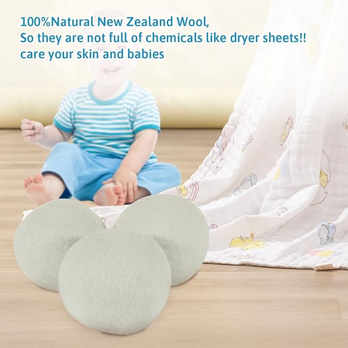 Wool Dryer Balls Fabric Softener Ball, Laundry Ball Reducing Clothing Wrinkles, Saving Drying Time, White(Pack of 3)