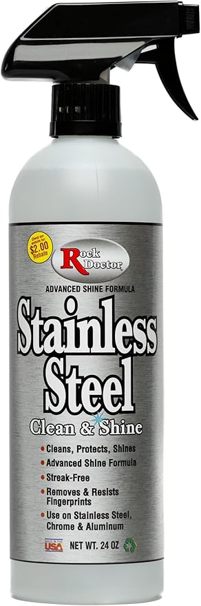 Rock Doctor Stainless Steel Cleaner and Polish, Streak-Free Cleaning Solution for Chrome and Aluminium, Stainless Appliance Cleaner, Stainless Steel Cooktop Cleaner, 24 oz. Spray Bottle, Pack of 1