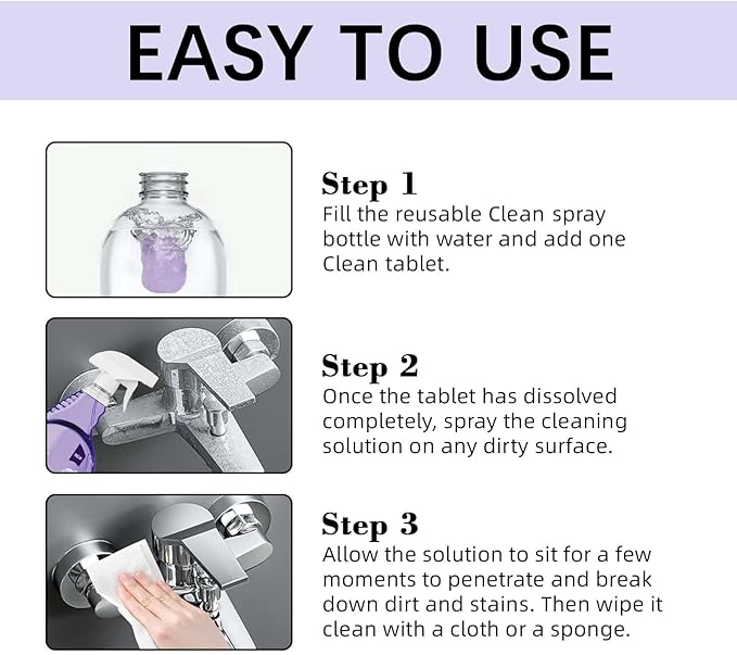 Clean Spray Cleaner for Ovens, Spray Oven Cleaner, Multi-Surface Cleaners with Concentrated Cleaning Tablets, Multi Purpose Cleaning for Ovens, for Kitchen,Bathroom (1 Bottle+12 Pcs)