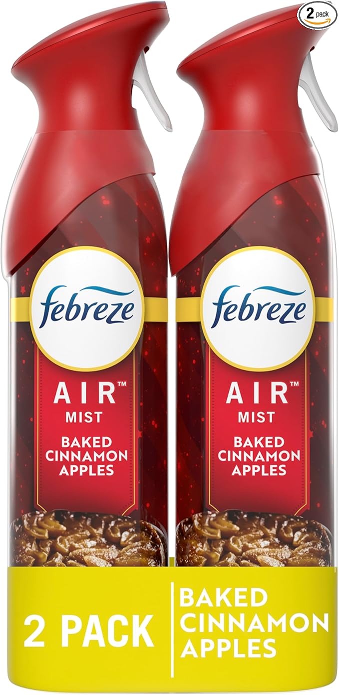 Febreze Air Mist Air Freshener Spray, Odor-Fighting Room Spray, Air Fresheners for Home and Bathroom and Kitchen, Aerosol Can, Baked Cinnamon Apples Scent, 8.8oz, 2 Count