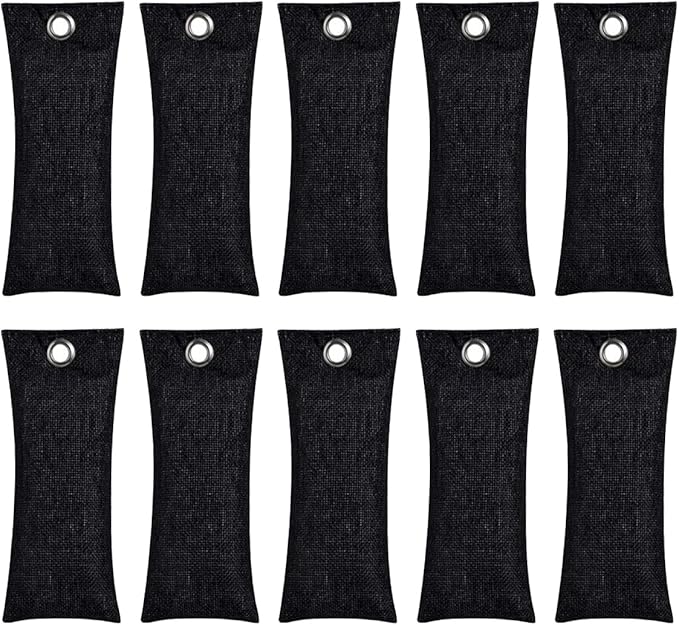 10PCS Activated Bamboo Charcoal Air Purifying Bag, Air Freshener Bag Moisture Absorber for Refrigerator Home Car, Black