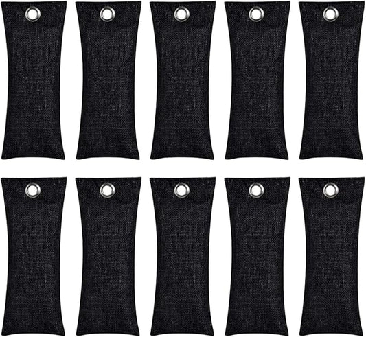 10PCS Activated Bamboo Charcoal Air Purifying Bag, Air Freshener Bag Moisture Absorber for Refrigerator Home Car, Black