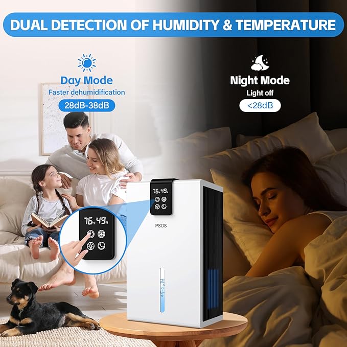 Dehumidifier, Dehumidifier for Home, 98 OZ Water Tank, 1000 sq.ft Dehumidifiers for Basement Bedroom Bathroom with Humidity Display, Auto Shut Off & Relaxing 7 Color Ambient Light, White