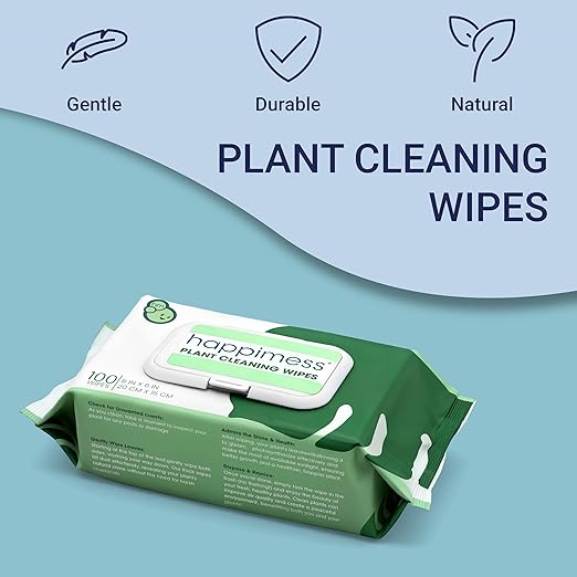 happimess WPE1000A Plant Cleaning Wipes, Gently Cleans & Shines Houseplant Leaves, Dust Remover with Aloe Vera, Shea Butter & Chamomile, 100 Count
