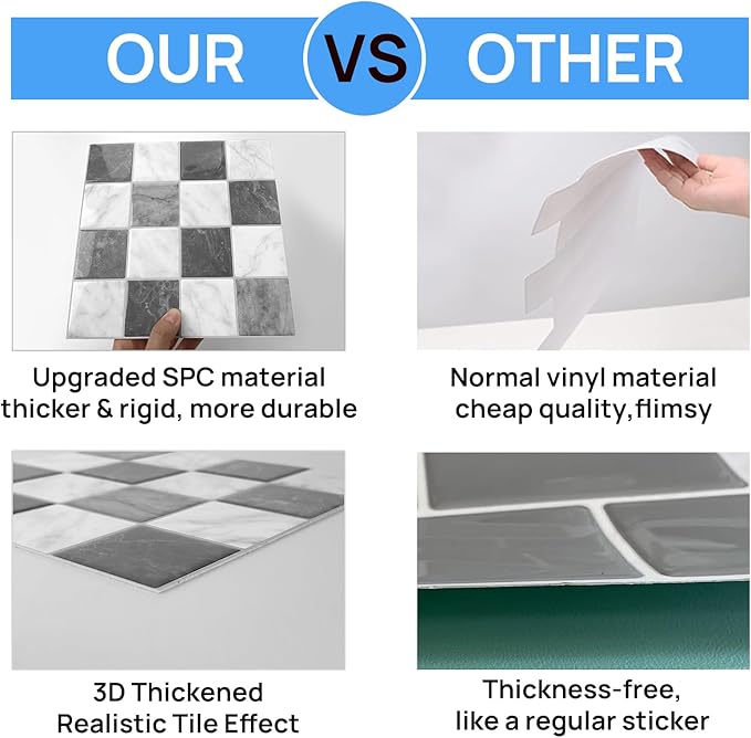Peel and Stick Backsplash, New Upgrade Design 9" x9"Square Marble Tiles,3D Adhesive Premium Mosaic Tiles, Peel and Stick Tiles for Kitchen,Bathroom, Wall Tile（10-Sheet）.