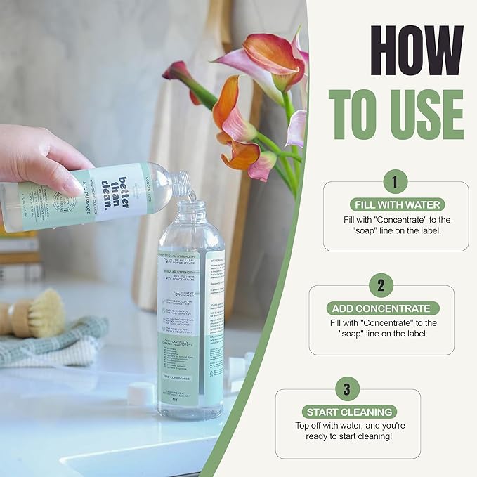 3-Pack Concentrates - Fragrance Free Cleaning Products - Plant-Based Cleaners for Bath, Shower, Stone & All Purpose - Non-Toxic, No Residue, Safe for Sensitive Skin & Surfaces