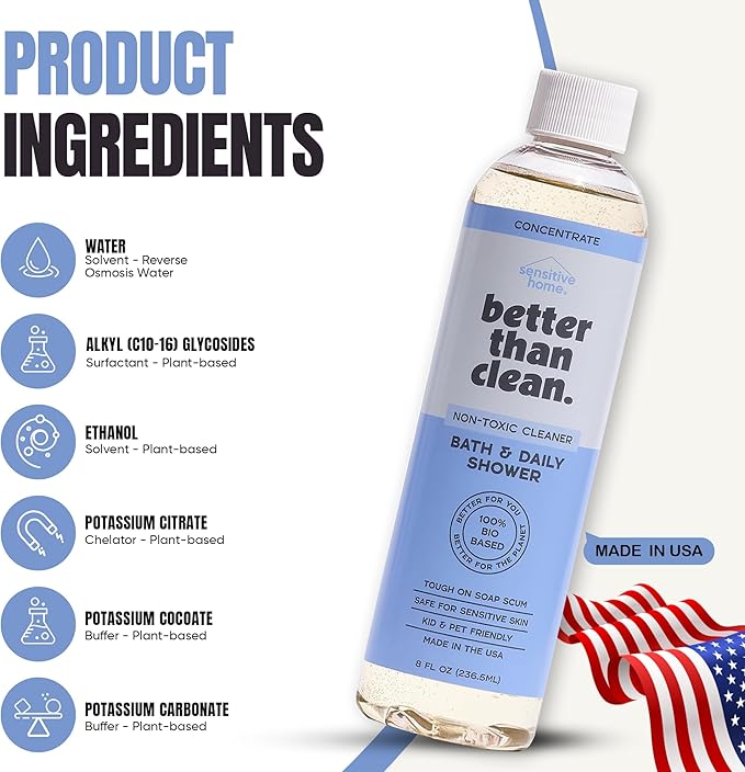 3-Pack Concentrates - Fragrance Free Cleaning Products - Plant-Based Cleaners for Bath, Shower, Stone & All Purpose - Non-Toxic, No Residue, Safe for Sensitive Skin & Surfaces