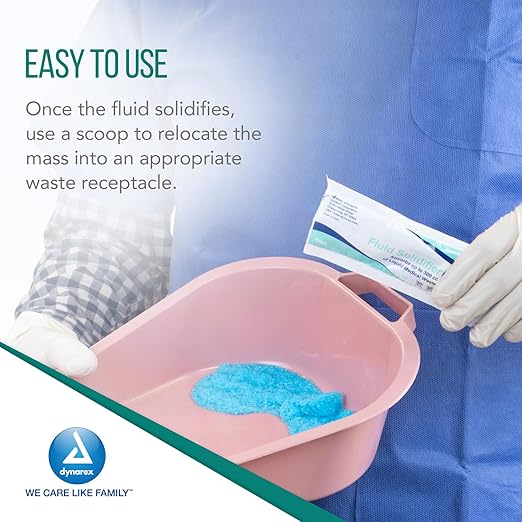 Dynarex Fluid Solidifier Powder - Absorbent & Deodorizing Gelling Agent - Turns Up to 300cc Liquid Waste & Bodily Fluids Into Gel for Disposal - Zero Chlorine - Portable 10g Packets, Bulk 200-Count