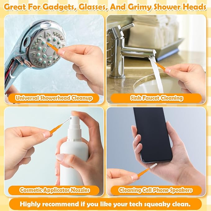 80 Pcs Shower Head Cleaner Tool, 70 Pcs Shower Head Cleaning Brush Picks for Unclogging Small Hole,10 Pcs Functional Nozzle Unclogger for Showerhead with Storage Box for Household Bathroom (Orange)
