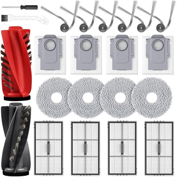 22 Pack Saros 10R Replacement Accessories For Roborock Saros 10R / Qrevo CurvX/Saros 20 Robot Vacuum,1 Main Brush+ 4 Filters& Mop Pads& Dust Bags+ 6 Side Brushes, 2 Tools