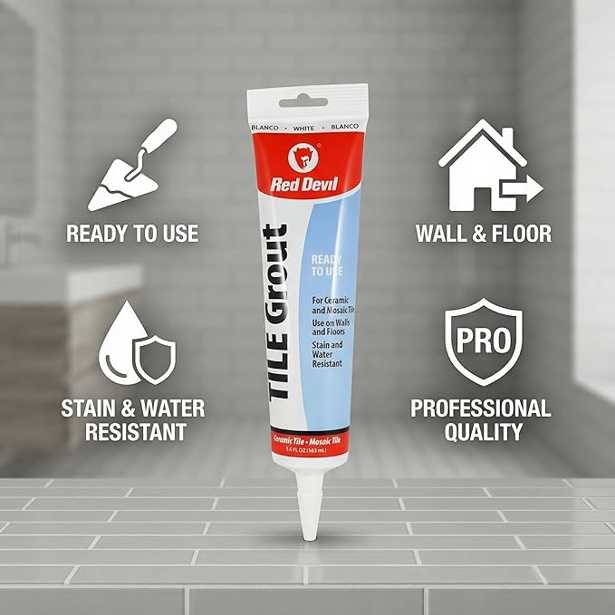 0425 Pre-Mixed Tile Grout - Professional Quality, Excellent Adhesion, Ideal for Wall & Floor Use - 5.5 oz, White 2 Pack