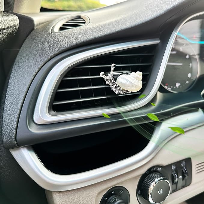 Snail Air Vent Clip Natural Conch Shell Made Car Air Freshener Outlet Clip Cute Animal Car Accessories for Women Refillable Car Diffusers Clips (Pearlescent)