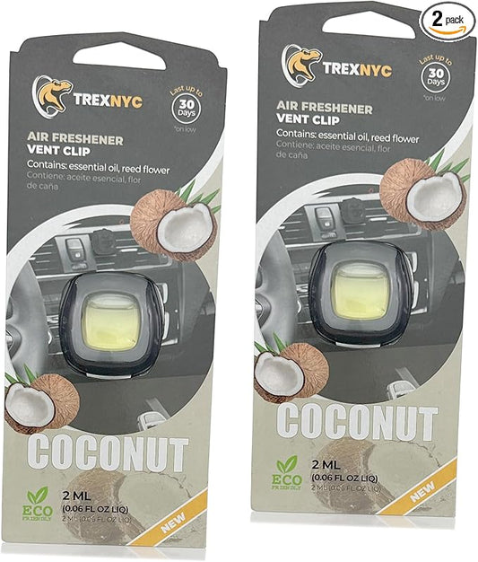 Car Air Fresheners Vent Clips, Essential Car Odor Eliminator, Perfect Scented Car Accessories, For Long Lasting Fragrance up to 30 days, 0.07 FL.OZ (Coconut, 2 Packs)