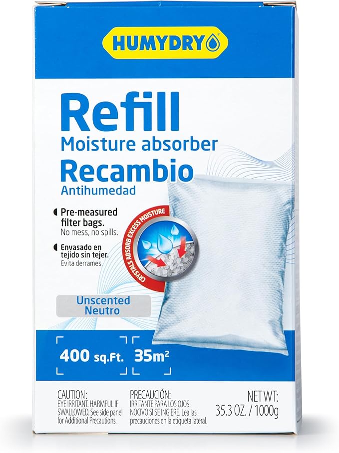 HUMYDRY Moisture Absorber Refills for 35.3 Oz Dehumidifier Device, Pack of 6 Unscented Humidity Absorber Bags, Non Electric Refill Pouches For Basements Garages Offices RVs and Large Enclosed Spaces