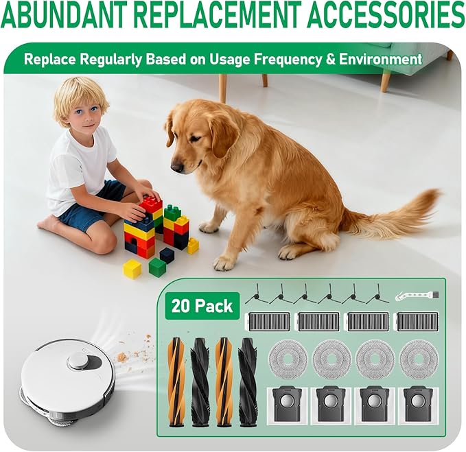 Accessories Replacement Parts for Dreame X50 Ultra/ L50 Ultra/ L40s Pro Ultra and Mova V50 Ultra Robot Vacuum Cleaner, 4 Rubber Main Brush,4 Filters,4 Dust Bags,4 Mop Pads,6 Side Brushes