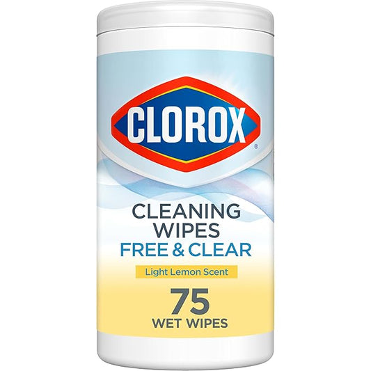 Clorox Free & Clear Cleaning Wipes, Light Lemon Scent, 75 Count (Package May Vary)