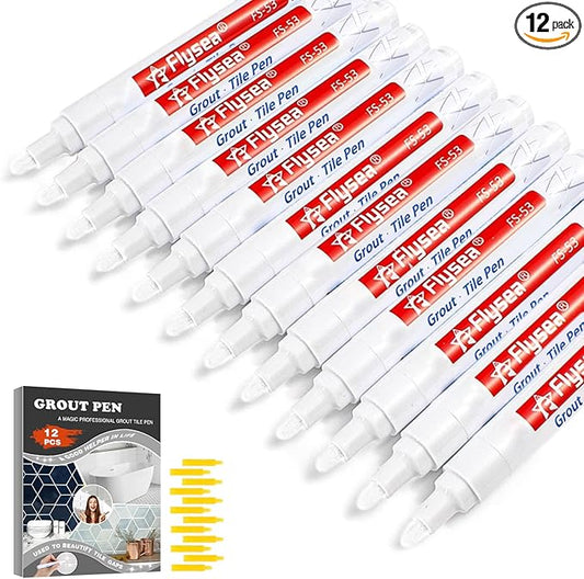 Grout Pen 12 Pack Water Based Tile Marker Repair Pens Professional for Bathroom, Kitchen, Parlor, Bedroom, Balcony Wall and Floor Color Restore (White)