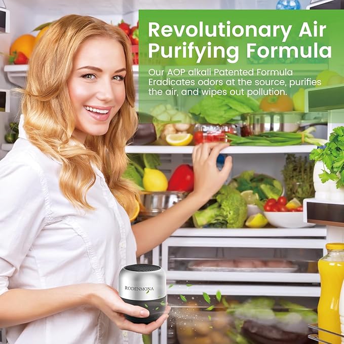 Ultra-Powerful Refrigerator Deodorizer, AOP Alkali Technology, Multi-Level O2 Filtering, 10 Year Lasting Odor Eliminator, More Effective Than Baking Soda Bamboo Air Purifying Bags