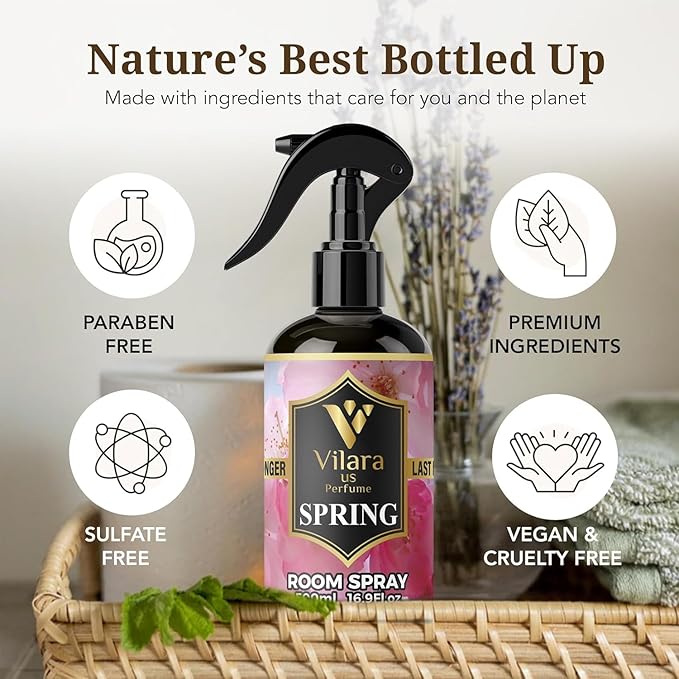 Vilara US Room Spray Freshener – Long-Lasting Luxury Perfume Scent, Linen & Fabric Spray for Bedding, Furniture, Home & Bedroom Aromatherapy – 16.9 fl oz (Spring Pack 3)
