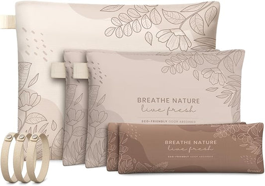 Roonin Bamboo Charcoal Bags Odor Absorber (5-Pack), Natural Air Purifier & Pet Safe Deodorizer for Home, Car and Closet - Odor Remover for Strong Smells