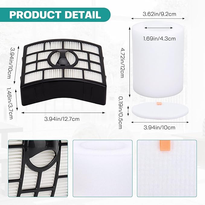 Vacuum Filters Replacement for Shark Rotator Powered Lift-Away XL Capacity NV755 UV795, 2 HEPA Filter, 4 Foam & 4 Faux Felt Filter - Compare to Part # XFF750 & XHF750